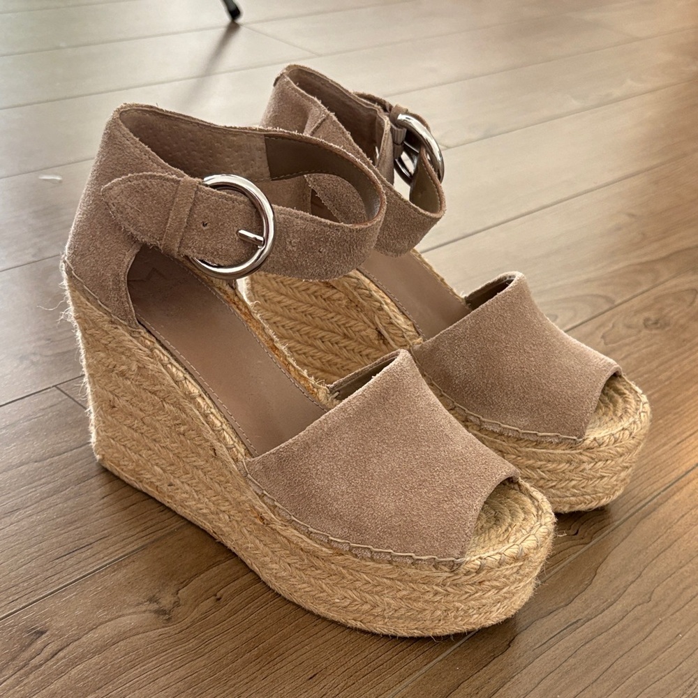 Marc Fisher Suede Tan Wedge Sandals